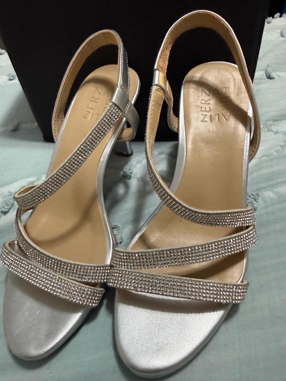 Naturalizer Silver Slingback Heels with Crystal Straps